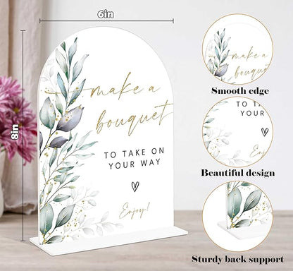 Acrylic Wedding Signs, Greenery Theme Make a Bouquet Sign, Wedding Reception Signage, Bridal Shower Table Decor with Stand, Engagement, Anniversary, Newlywed Events and Parties Supplies, 02
