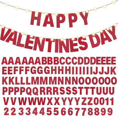 TaoBary 112 Pcs DIY Letter Kit Glitter Customizable Banner Letters Include 107 Letters and Numbers 3 Rope and 2 Needles for Birthday Halloween Christmas Wedding Valentine Party Decor(Red)
