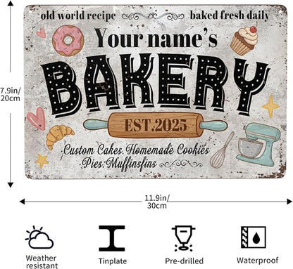 Custom Bakery Metal Sign Personalized Baked Goods Bakers Signs Decor Fresh Bread Daily Rustic Pies Cakes Decor Homemade Plaque Tin Wall Art Gifts