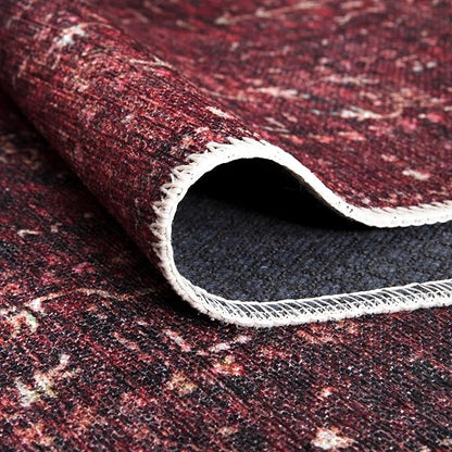 Bloom Rugs Washable Non-Slip 10 ft Runner - Dark Red Traditional Bordered Runner for Entryway, Hallway, Bathroom, and Kitchen - Exact Size: 2.5' x 10'