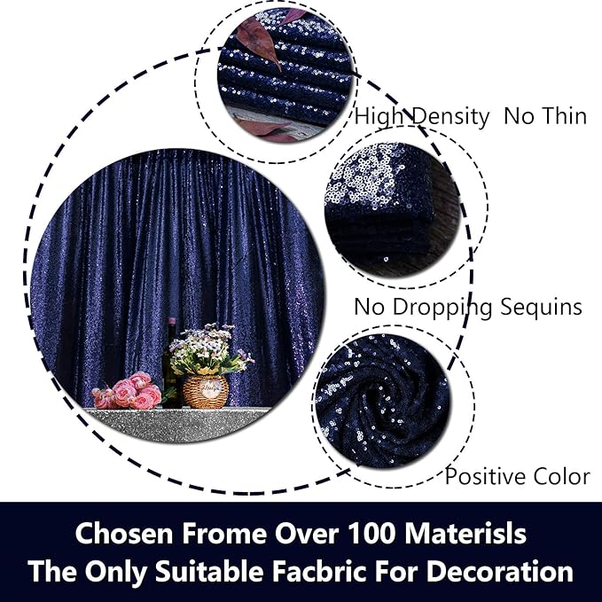 JYFLZQ Navy Blue Sequin Backdrop Curtains 10ft x 10ft 1 Panel Glitter Photo Booth Backdrops Sparkly Photography Background Drapes for Parties Wedding Bridal Showers