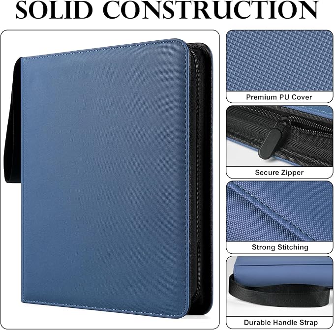 GEAoffice 12 Pocket Card Binder for 720 Cards, Premium Sturdy Baseball Card Holder Album, Ringless Side Loading Collection Binder for MTG, TCG, Game & Sports Cards, Non-PVC, Navy Blue