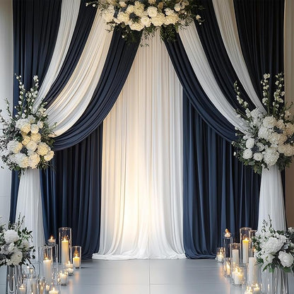 20ftx14FT Wrinkle Free Navy Blue Backdrop Curtain, 4 Panels 14FT Height Navy Blue Wedding Backdrop Drapes, Silky Polyester Back Drop Cloth for Birthday Photography Background Party Backdrop Draping