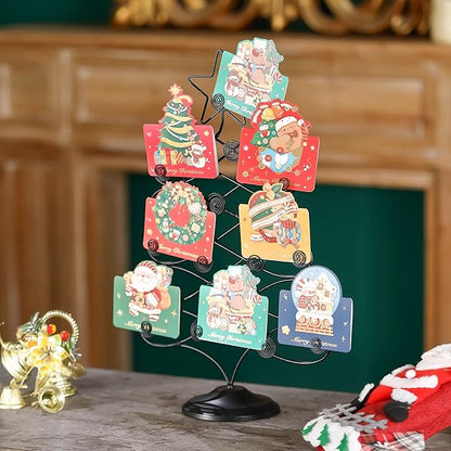 Decorative Metal Christmas Tree Card Holder, 18 Inch Tabletop Holiday Card Display Rack with Star Topper, Black Wire Tree Cards and Photo Holders Stand, Holds up to 19 Place Cards and Memos Pictures
