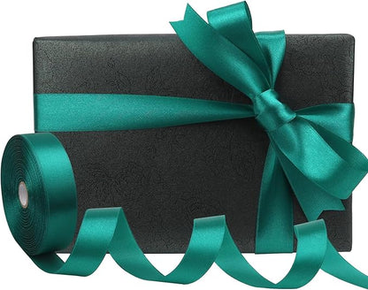 Teal Solid Satin Ribbon 1 Inch 50 Yards Solid Polyester Fabric Ribbon for Gift Wrapping Wedding Christmas Baby Shower Birthday Party Decoration Handmade Immortal Flower Craft