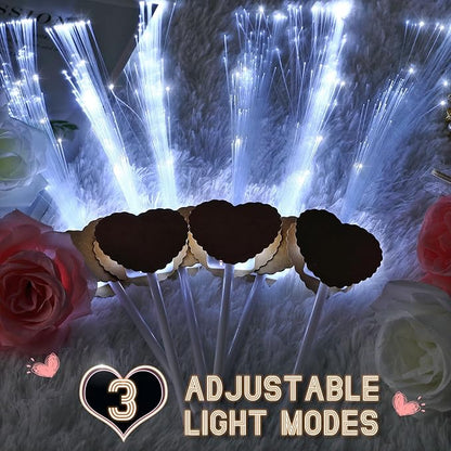 100 Pcs Wedding Sparklers Heart Shaped LED Glow Sticks Fiber Optic Wands Light up Wand with 3 Light Mode for Wedding Bridal Shower Birthday Glow in the Dark Party Supplies (Brown)