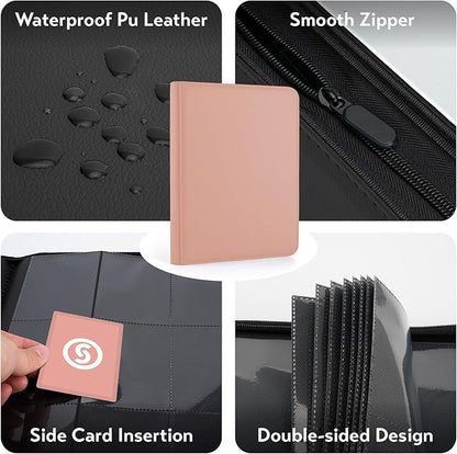 1000+ Pockets Trading Card Binder, Premium 16 Pocket Card Binder, Ringless Side Loading Collection Album Holder Folders for MTG, TCG, Game Cards & Sports Cards (Pink)