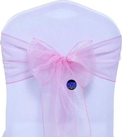 MDS Pack of 200 PCS Organza Chair Sashes Wider Dining Chair Bows Ribbon Tie Back for Wedding Party Birthday Bridal Shower Reception Event Banquet Home Chair Cover Decoration - Blush Pink