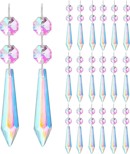 H&D HYALINE & DORA 20pcs 55mm Suncatcher Aurora Chandelier Icicle Crystal Prisms Pendant, Octagon Beads Decor Sun Catchers