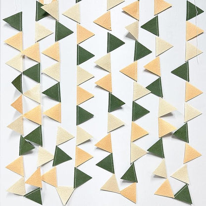Sage Green Party Decorations Olive Green Tan Brown Cream Felt Hanging Triangle Mini Bunting Pennant Banner Flag for Safari Jungle Birthday Wedding Neutral Baby Shower Party Classroom Nursery Decor