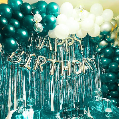 PartyWoo Foil Curtain 2 pcs, 3.3x6.6 ft Metallic Peacock Blue Tinsel Curtains, Backdrop Curtain, Foil Fringe Curtains, String Curtain, Birthday Decorations, Party Backdrop, Wedding Backdrop