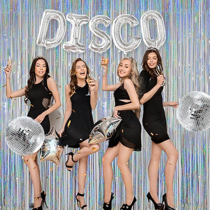 Foil Fringe Curtains Independence Day Decorations - Melsan 3 Pack 3.2 x 8.2 ft Silver Tinsel Curtain Photo Backdrop for Birthday Party or Disco Party Decorations