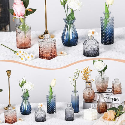 Mini Bud Vases Set of 12 As Wedding Centerpieces for Tables,Clear Bud Vases for Flowers,Small Flower Vases Suitable for Birthday Party,Anniversary,Wedding Reception,Baby Shower (Pink, 12PCS)