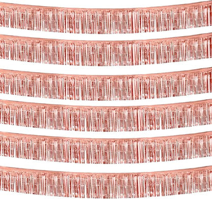 6 Pack 10 Feet Rose Gold Foil Fringe Garland Metallic Tinsel Streamers Banner Wall Hanging Curtain Backdrop Banner for Parade Floats, Thanksgiving, Christmas, Birthday, Halloween Party Decorations