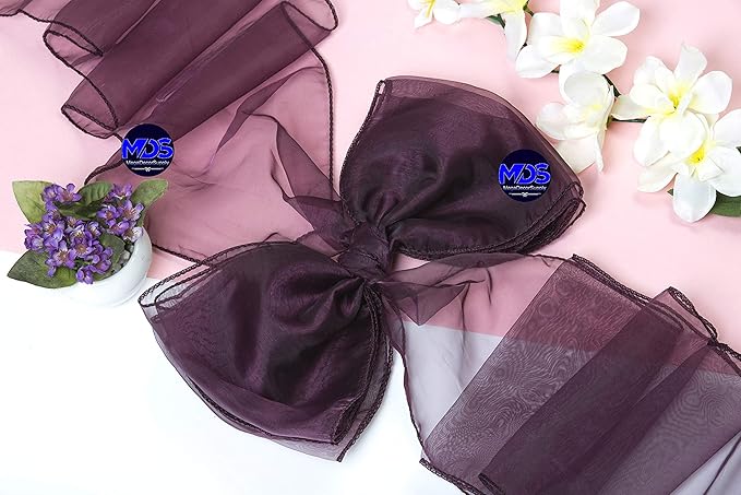 MDS Pack of 10 PCS Organza Chair Sashes Wider Dining Chair Bows Ribbon Tie Back for Wedding Party Birthday Bridal Shower Reception Event Banquet Home Chair Cover Decoration - Plum