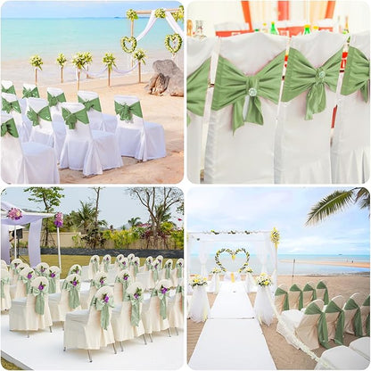 Satin Chair Sashes Bows Universal Chair Ribbon Ties Back Sash for Wedding Party Reception Events Banquets Hotel Event Chair Cover Decoration (7x108 inch) (100, Sage Green)