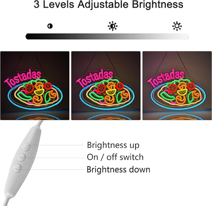 CNBEYOUNG Tostadas Neon Sign, Neon Lights Hanging Wall Art Decoration for Mexican Restaurant Diner Cafés Kitchen Celebration Home Decor, USB Powered Ultra Bright Dimmable,14.96×11.02inches