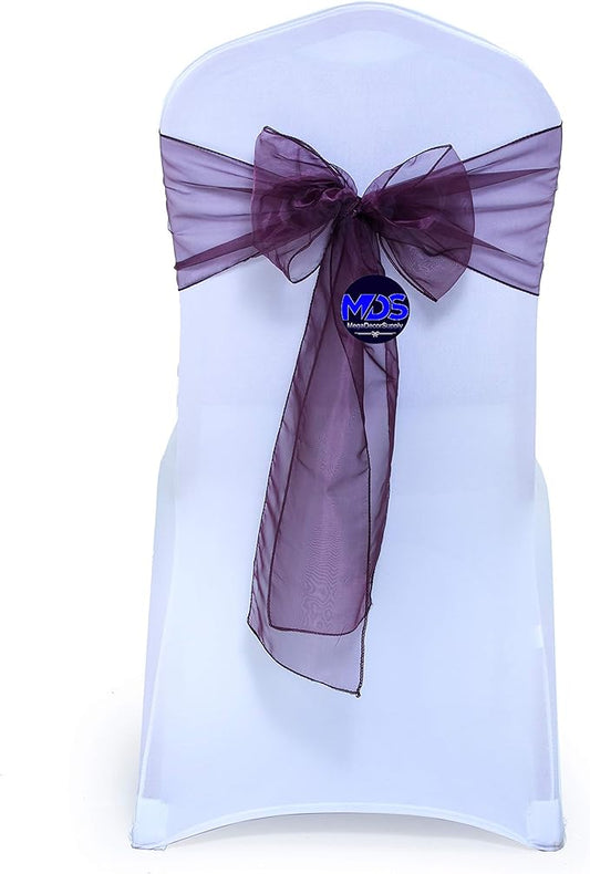 MDS Pack of 50 PCS Organza Chair Sashes Wider Dining Chair Bows Ribbon Tie Back for Wedding Party Birthday Bridal Shower Reception Event Banquet Home Chair Cover Decoration - Plum
