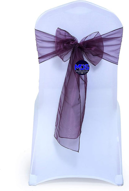 MDS Pack of 75 PCS Organza Chair Sashes Wider Dining Chair Bows Ribbon Tie Back for Wedding Party Birthday Bridal Shower Reception Event Banquet Home Chair Cover Decoration - Plum