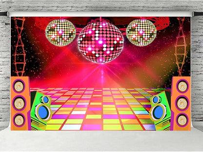 Dance Party Backdrop Retro 80s 90s Theme Stage Dance Ball Music Birthday Party Decoration DJ Photography Background 6 x 4 ft for Baby Shower Picture Photo Shoot Polyester Fabric, Blue
