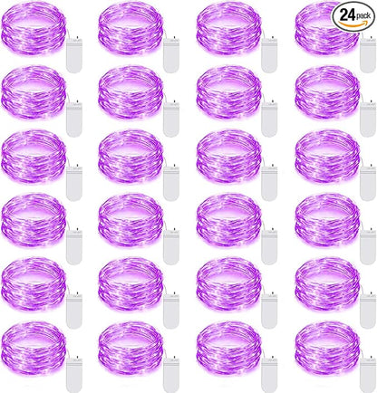 24 Pack LED Fairy Lights Battery Operated 7Ft 20Led Mini String Lights Waterproof Christmas for Mason Jars Bedroom DIY Party Wedding Christmas Decor Purple