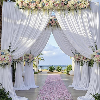 50ft x 15ft White Wrinkle Free Backdrop Curtains for Parties,Silky Polyester Fabric Wedding Ceiling Drapes, 10 Panels 15ft Photo Back Drop Drapes for Baby Shower Photography Stage Background Cloth