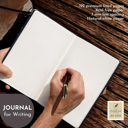 SETTINI Lined Journal, Ideal for Journaling - A5 Vegan Leather Notebook, 192 Archival-Quality Pages, QuillEase Bleed-Free Paper, Inner Pocket & Bookmark - US Navy Gifts, Navy Anchor
