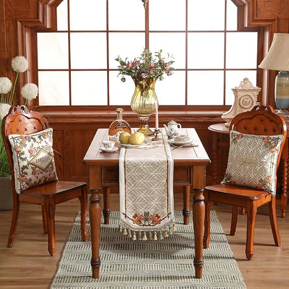 patdrea Designer Elegant French Floral Velvet Table Runner 71 Inch Long, Green with Orange Blossoms Pattern Table Mat, Decor for Kitchen Dining Coffee Table Cabinet Banquet Thanksgiving,12"*71"