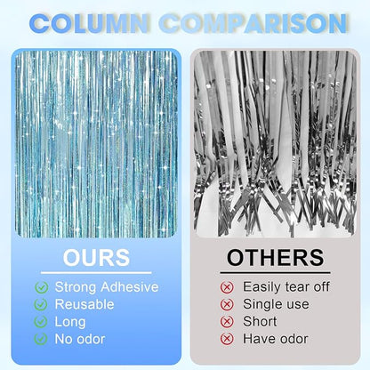 3 Pack 3.3 x 8.2 ft Laser Blue Foil Fringe Backdrop Curtains, Tinsel Streamers Party Decorations, Fringe Backdrop