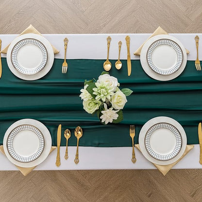 6Pack 9ft Chiffon Table Runner 14x108 Inch Sheer Romantic Table Runner for Wedding Birthday Party Bridal Shower Outdoor Decoration-Hunter