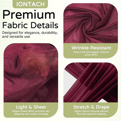 Wedding Arch Draping Fabric 29" x 19Ft Sheer Drapes for Backdrop Wedding Ceremony Reception Ceiling Decor Curtain Baby Bridal Shower Decoration (Burgundy, 2 Panels)