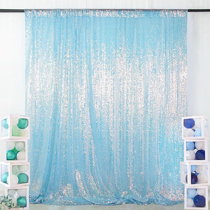ShinyBeauty 10x10FT Iridescent Aqua Blue Sequin Backdrop Shimmer Wall Photo Background Glitter Curtain for Photography & Events Backdrops