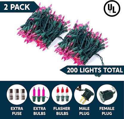 Joiedomi Pink Christmas String Lights,200(2x100) 42.8FT Valentines Day Fairy Tree Lights Plug in for Indoor Outdoor Xmas Valentines Decor Patio Holiday Theme Party Yard House,Green Wire