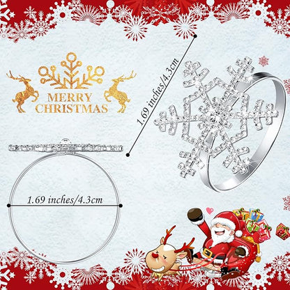 Patelai 24 Pieces Snowflake Napkin Rings Thanksgiving Christmas Napkin Holders Exquisite Household Rhinestone Napkin Rings Set for Christmas Wedding Dinner Party Table Decoration (Silver)