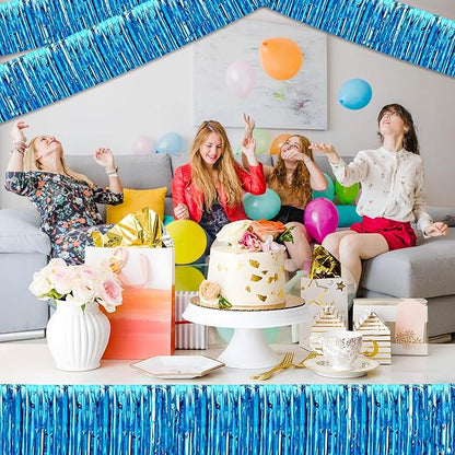 6 Pack 10 Ft Lake Blue Foil Fringe Garland Metallic Streamers Tinsel Banner Wall Hanging Garland Backdrop for Parade Floats, Halloween, Christmas, Thanksgiving, New Year Party Decorations