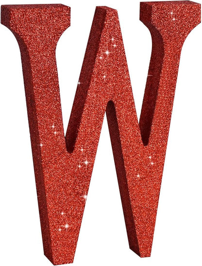 TONIFUL 8 Inch Red Glitter Letter W Table Centerpiece A-Z Red Birthday Party Decorations,Red Alphabet W for Birthday,Chrismas,Graduation,Bridal Shower,Wedding,Anniversary Party Supplies