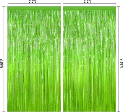 Grass Green Foil Fringe Curtain Backdrop, 2Pack Metallic Tinsel Fringe Curtain Streamers Photo Backdrop for St Patricks Day Football Decorations, Birthday Christmas Tropical Party Decor Door Streamers