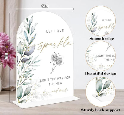Acrylic Wedding Signs, Greenery Theme Let Love Sparkle Sign, Wedding Reception Signage, Bridal Shower Table Decor with Stand, Engagement, Anniversary, Newlywed Events and Parties Supplies, 20
