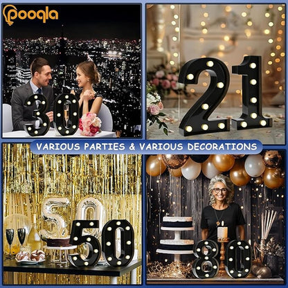 Pooqla 25th Birthday Decorations for Her Him, Black Light Up Number 25 for Party Table Decorations, 25th Birthday Gift for Men Women, Backdrop Wall Decor for 25th Wedding Anniversary Decoration