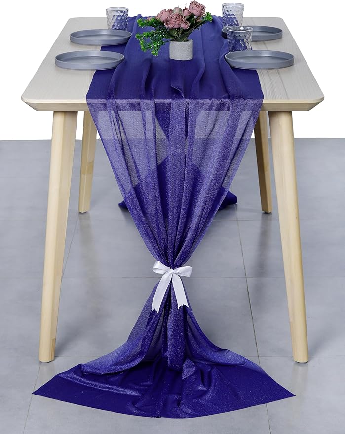 MDS Halloween Chiffon Table Runner - 15 Pack, 29 x 170 Inches, 14ft Each - Sheer Spooky Table Runners for Haunted House Parties, Trick-or-Treat Tables, Witchy Décor, Wedding & Events - Royal Blue