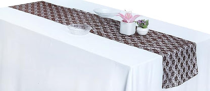 MDS Pack of 20 Wedding 12 x 108 inches Lace Table Runner for Wedding, Decorations for Birthday Parties, Banquets, Graduations, Engagements, and Runners fit Rectangle, Round Table- Coffee