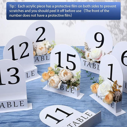Table Number 1-15 for Wedding Reception Arch Acrylic Wedding Table Number with Flower Trough 5" x 7" Mirrored Rustic Centerpiece for Reception Bridal Shower Party Catering Banquet(White)