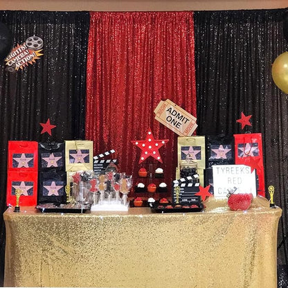 JYFLZQ Black Sequin Backdrop Curtains 2ft x 8ft 2 Panels Halloween Backdrop Glitter Photo Booth Backdrops Sparkly Photography Background Drapes for Graduation Birthday Parties