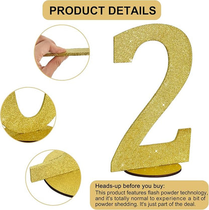 TONIFUL 11.8 Inch Gold Glitter Numbers Table Centerpieces 0-9 Birthday Party Decorations,Shining Gold Digital 2 for Birthday Party,Wedding,Bridal Shower,Engagement,Photo Shoot,Anniversary