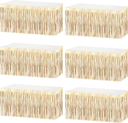 6 Pack 29x108 Inch Metallic Foil Fringe Tinsel Table Skirts Banner for Rectangle Tables Streamer Garland Backdrop for Wedding, Birthday, Parade Floats, Halloween Party Decoration(New Champagne Gold)
