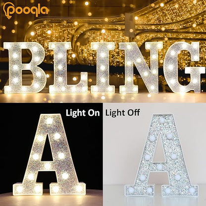 Pooqla Light Up Letters, LED Marquee Letters for Silver Birthday Decorations, Battery Powered Night Light Teenager Girl Room Decor, Gift for Girls Boys Wedding Bedroom Christmas Party Decor, Letter W