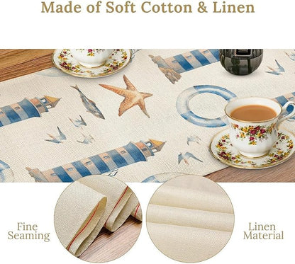 Blue Beach Table Runner, Tropical Ocean Coast Table Runner, Seashell Seasonal Nautical Restaurant Coffee Table Decorations for Home Holiday Party Indoor Outdoor 13x108 Inch