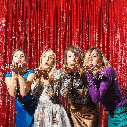 SquarePie Sequin Backdrop Curtain Not See Through Thick Glitter Background for Party 8FT x 10FT Red