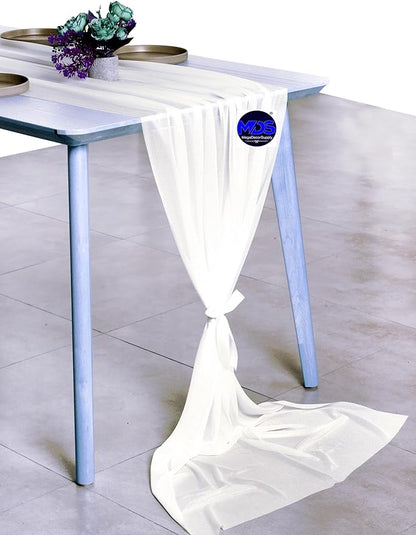 MDS 2 Pack 10ft Chiffon Table Runner 29 x 120 Inches Sheer Wedding Runner Romantic Rustic Table Runner for Wedding Decorations, Birthday Parties, Bridal Shower Party Arch Decor - Ivory