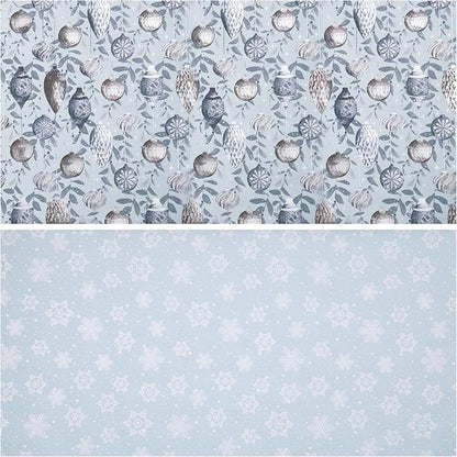 LeZakaa Christmas Silver Wrapping Paper Mini Roll, Silver Blue Christmas Ornaments, White Blue Snowflakes Metallic Foil, Reversible Design for Winter Holiday Family Gathering, 17 inches x 32.8 Feet